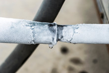 Ac Cooling Air Pipes Covered By Snow Or Frozen Because Of Super Performance Of Heavy Duty Central Air Conditioning System On The Roof Top In Hot Summer Days  