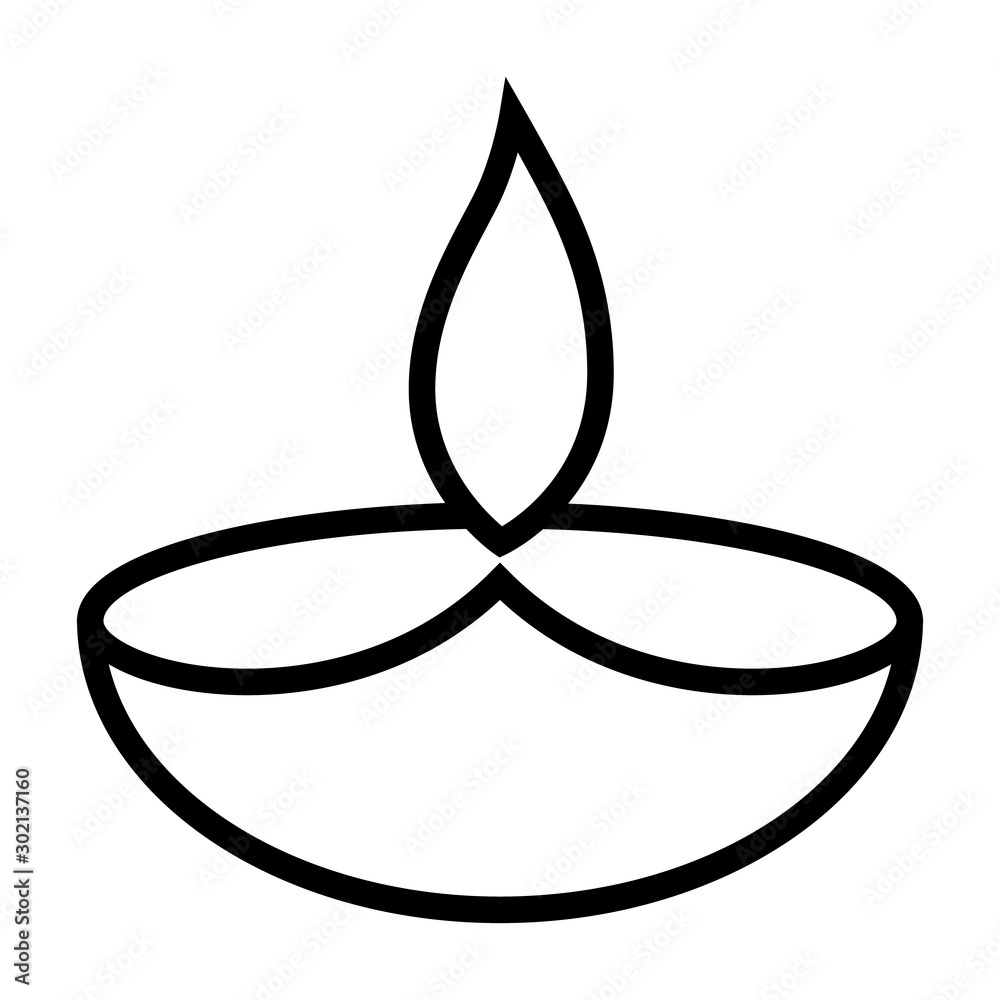 Diwali Lamp Line Art