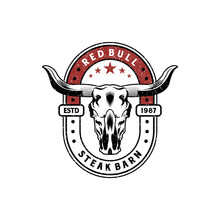 Red Bull Badge Logo Design Inspiration For Steak Barn. Skull Bull Logo Design Inspiration