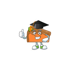 Sticker - Dessert slice cake cartoon character mascot graduation hat.