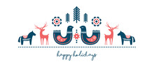 Winter Folk Art Banner In Scandinavian, Nordic Style. Winter Banner Background For Christmas Or New Year Design. Illustration.