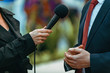 Journalist Interview. Businessman Speaker Answering Questions
