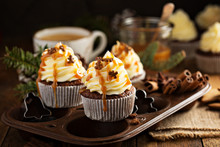 Gingerbread Cupcakes With Caramel Sauce For Christmas