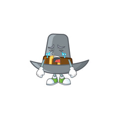 Sticker - Vintage pilgrim hat isolated with mascot crying.