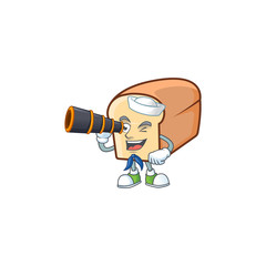 Sticker - Cartoon of white bread in character sailor holding binocular.