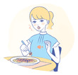 © yurikoroma（ゆりころま） - Illustration of a Woman Spilling Food