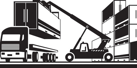 Wall Mural - Forklift loading truck with cargo container - vector illustration