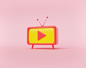 Aufkleber - minimal Retro TV with play button isolated on pastel background. online video concept. 3d rendering
