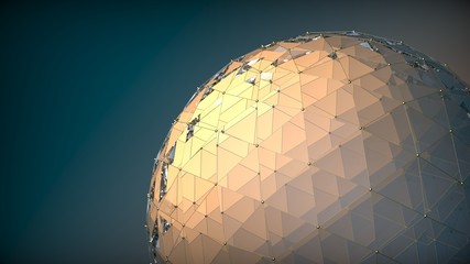 Abstract polygonal glass sphere on light gradient background. 3D render