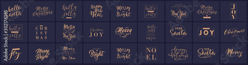 Fotomural Merry Christmas and happy New Year set with lettering typographic compositions for the poster and greeting card