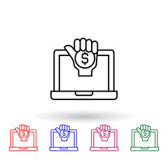Poster - Bribe, notebook, hand multi color icon. Simple thin line, outline vector of corruption icons for ui and ux, website or mobile application