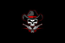 Skull Cowboy With Guns Vector Logo Template