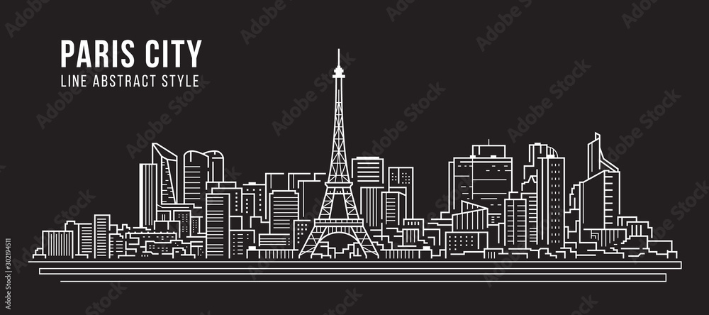 Cityscape Building panorama Line art Vector Illustration design -paris city - obrazy, fototapety, plakaty 