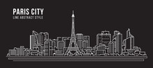 Cityscape Building Panorama Line Art Vector Illustration Design -paris City