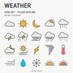 weather icons. filled outline weather icon set. vector icon.