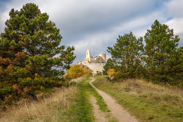 Cachtice castle with surrounding landscape in autumn time, Slovakia, Europe.