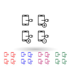 Poster - Set of connect to charge smartphone multi color icon. Simple thin line, outline vector of phone icons for ui and ux, website or mobile application