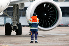 A Ground Control Manager Controls Start Turbofan Engine Process Before Aircraft Departing