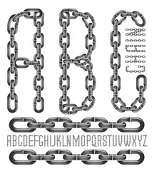 Poster - Vector font, trendy typescript can be used in poster creation. Capital decorative letters, abc created using chrome chain, linkage.