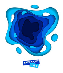 Wall Mural - 3D abstract blue background with paper cut shapes. Vector illustration in paper cut style. layout for business card, presentations, flyers or posters.