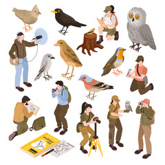 Wall Mural - Ornithologist Isometric Set