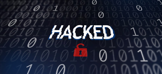 Fototapete - Hached inscription and open padlock icon over binary code background
