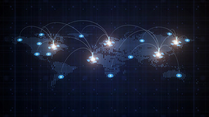 Poster - global connected blue world map