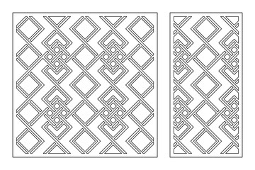 Set decorative card for cutting. Geometric linear celtic pattern. Laser cut. Ratio 1:1, 1:2. Vector illustration.