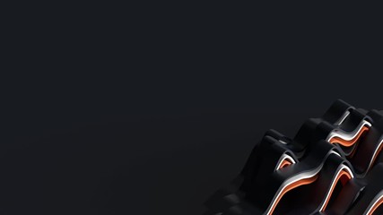 Poster - 3d render of waves pull up from the floor. Noise wavy smooth shapes. Black, orange, white colors