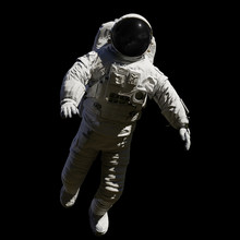 Astronaut During Space Walk, Isolated On Black Background