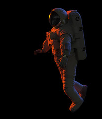 Wall Mural - astronaut in outer space, isolated on black background