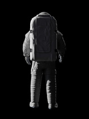 Wall Mural - astronaut looking into empty space, isolated on black background