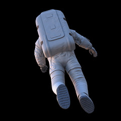 Wall Mural - flying astronaut, back view, isolated on black background, back view