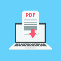 Poster - Pdf document download on the laptop concept. Vector illustration. 