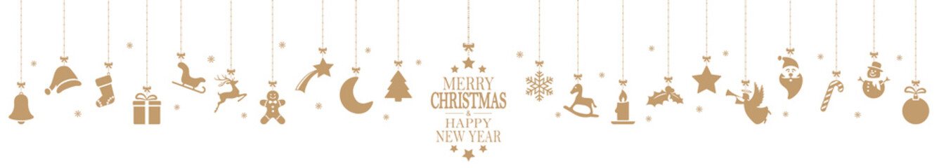 Wall Mural - hanging christmas icons and new year greetings