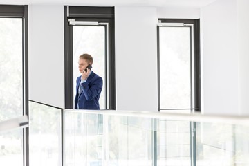 Wall Mural - Businessman talking on smartphone in office