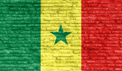 Wall Mural - Colorful painted national flag of Senegal on old brick wall. Illustration.