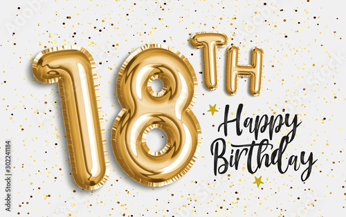 Happy 18th birthday gold foil balloon greeting background Tableau sur Toile