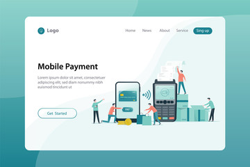 Wall Mural - web landing page banner design for mobile payment and online shopping concept