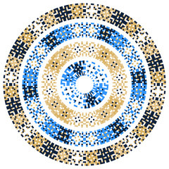 Poster - Digital pixels in circle form. tiny squares in round logo. vector digital frame design element