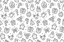 Seamless Pattern With Christmas Icons. Isolated On White Background