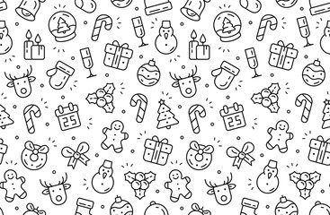 Seamless pattern with Christmas icons. Isolated on White background