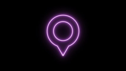 Poster - Neon map point icon  animation on black background. 4K video
