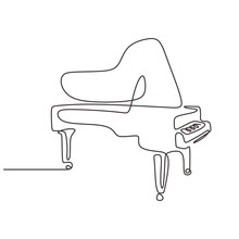 Piano One Line Drawing. Continuous Single Hand Drawn Lineart Of Classical Music Instrument Minimalism Design.