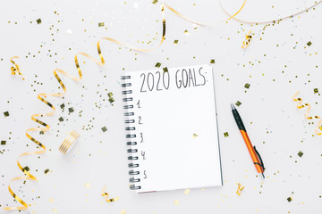 Wall Mural - Notebook with 2020 goals and copy space for text