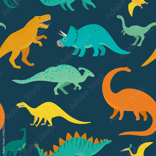 Hand drawn seamless pattern with dinosaurs Wallpaper Mural