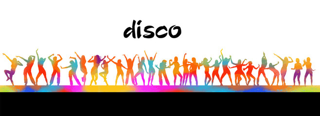 multi-colored silhouettes of dancing girls. Vector