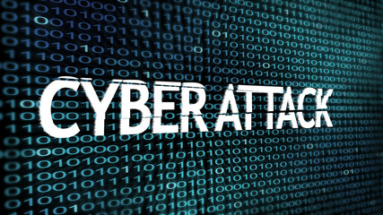 Aufkleber - Cyber Attack inscription over 3d blue binary code digits stream