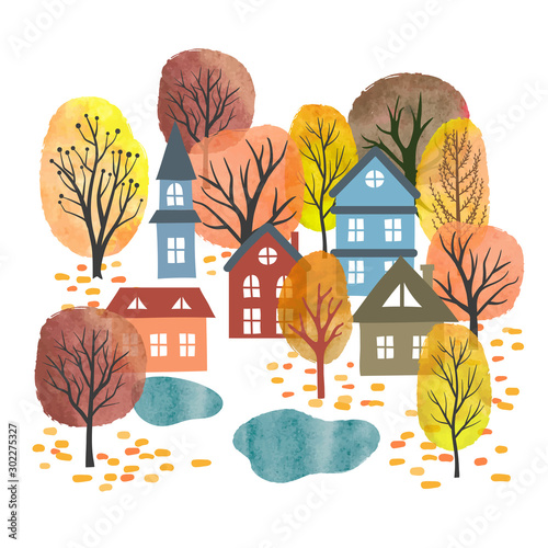 Autumn landscape. Small tow...