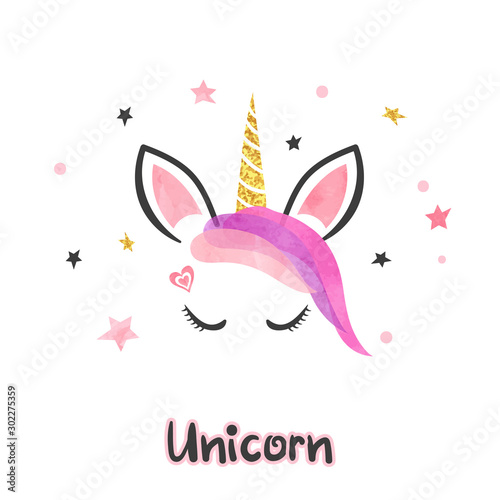 Cute cartoon unicorn vector illustration.